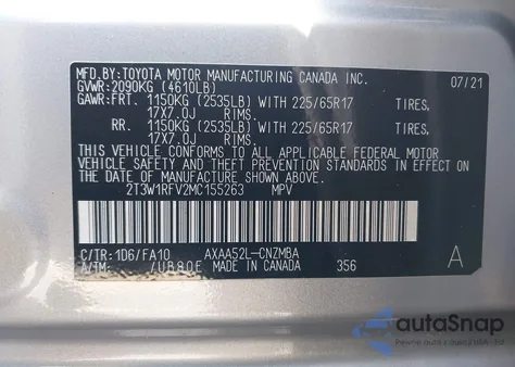 2021 Toyota Rav4 Xle from USA, damaged, VIN 2T3W1RFV2MC155263